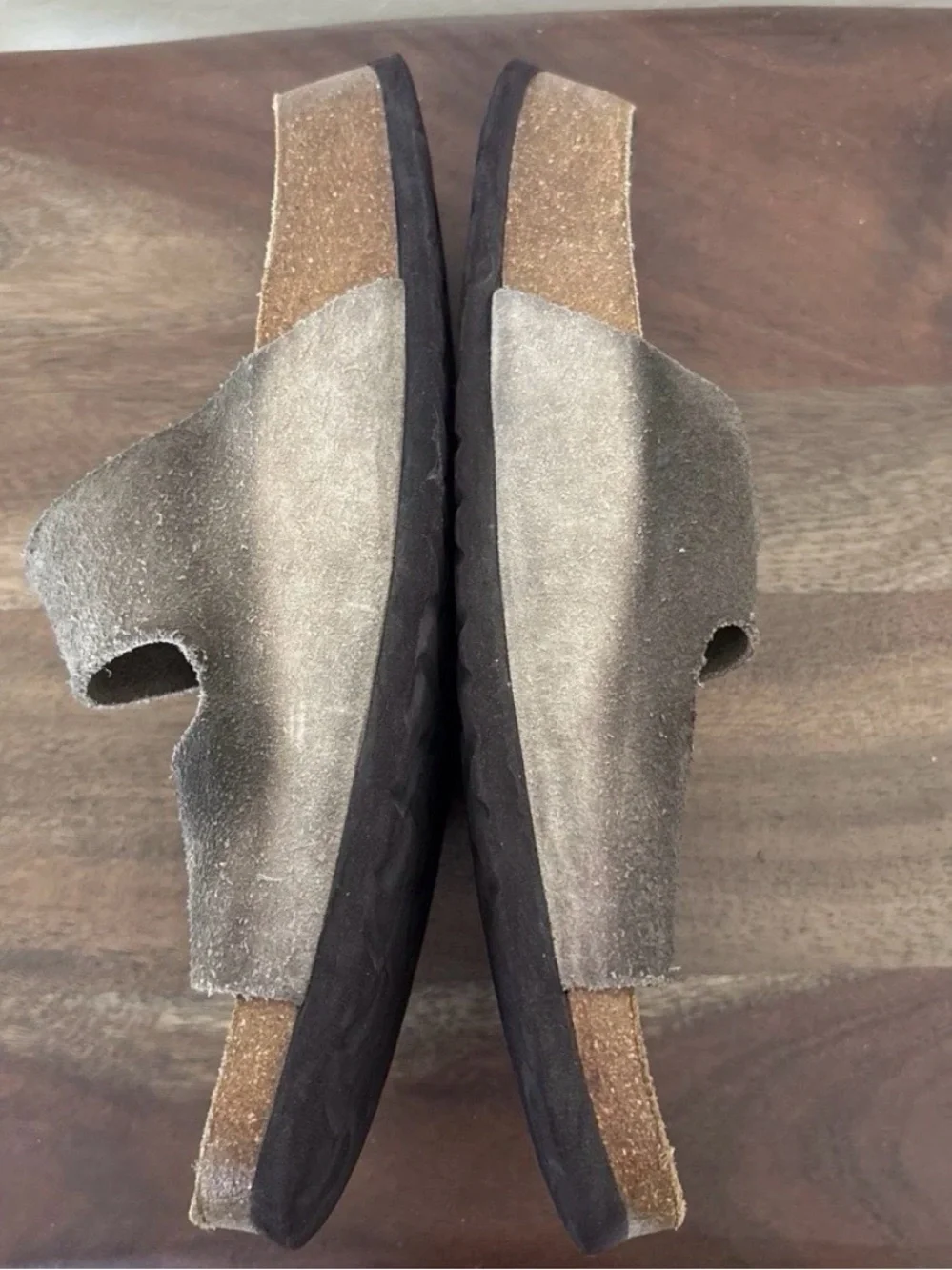 The Birkenstock Betula Taupe Suede Leather Soft Footbed in size 40 (US 9.5)